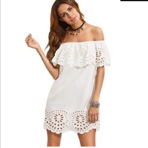 White Short Sleeve Cut Out Off The Shoulder Dress